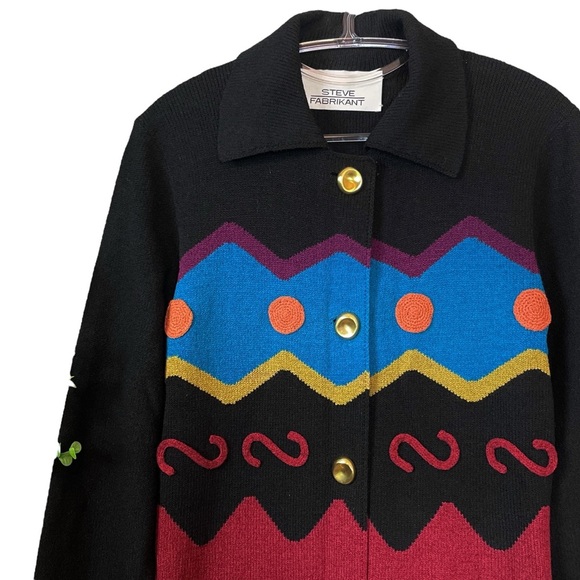 Steve Fabrikant Knit Wool Fringe Southwest Aztec Sweater Dress Black Size Small - Picture 3 of 9